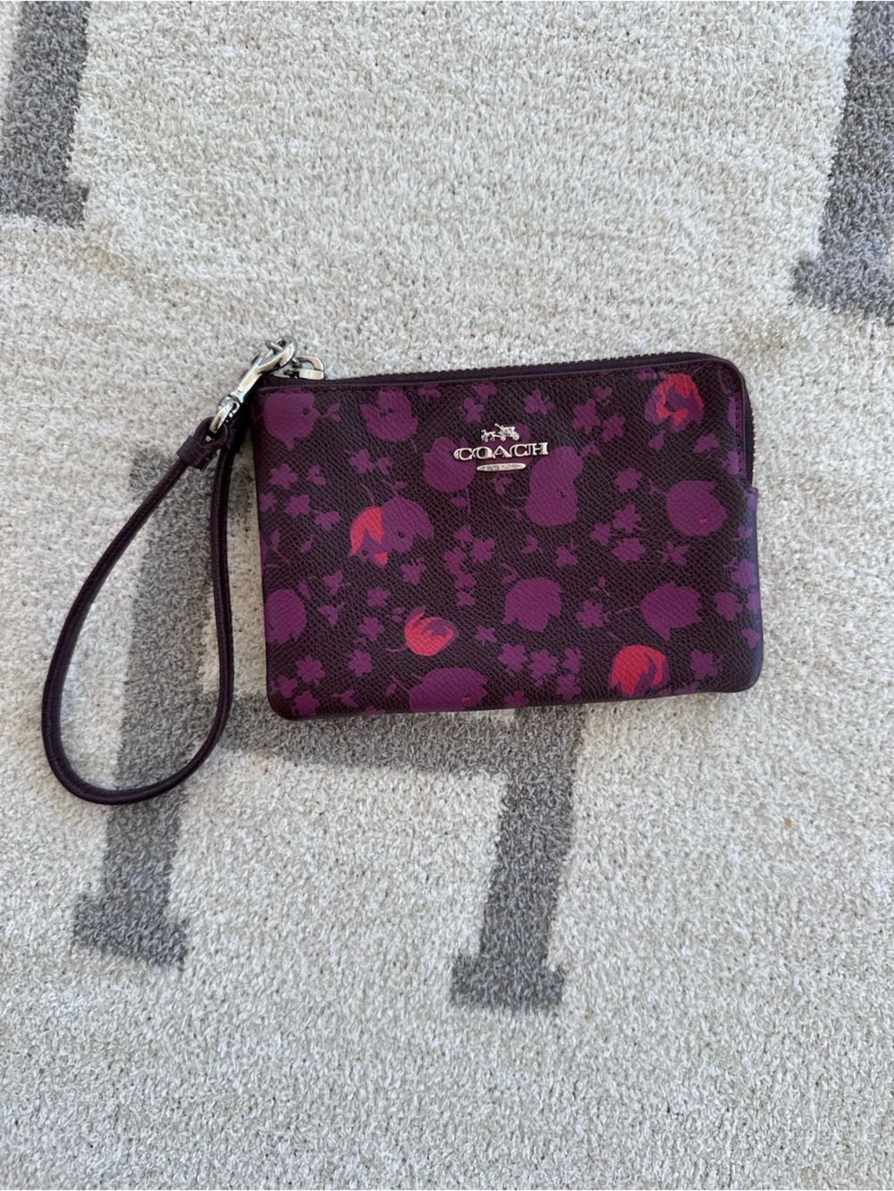 Coach Plum Floral Wristlet with Pink Accents